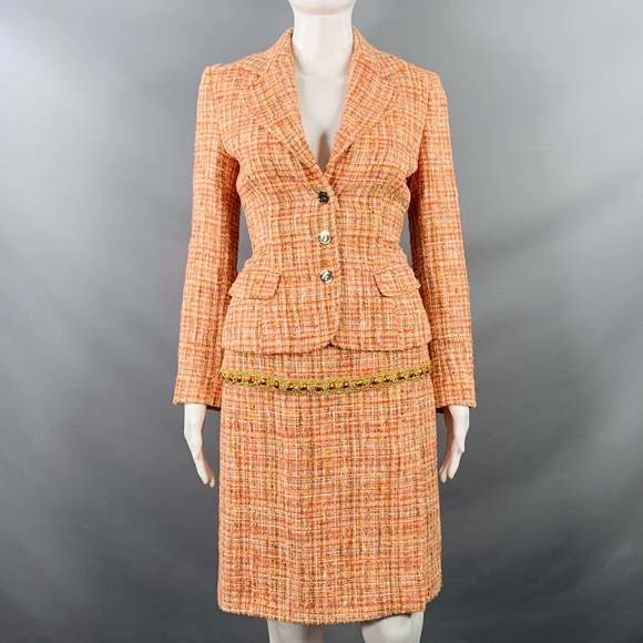 DOLCE & GABBANA Orange Gold Cotton Blend Embellishment Skirt Suit Set - Picture 1 of 8